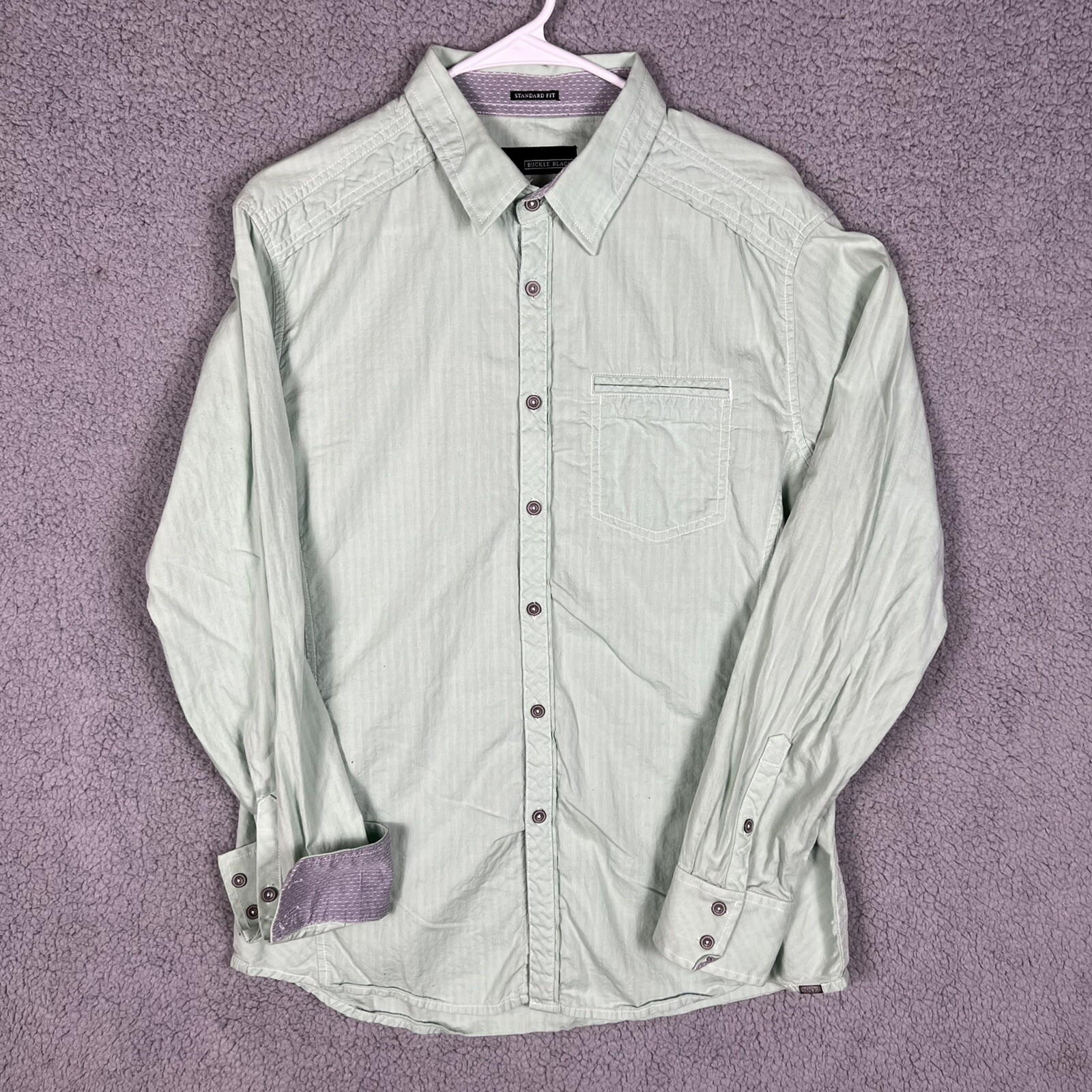 Buckle Black Mens Large Mint Green Long Sleeve Button Up Shirt Flip Cuff Cotton