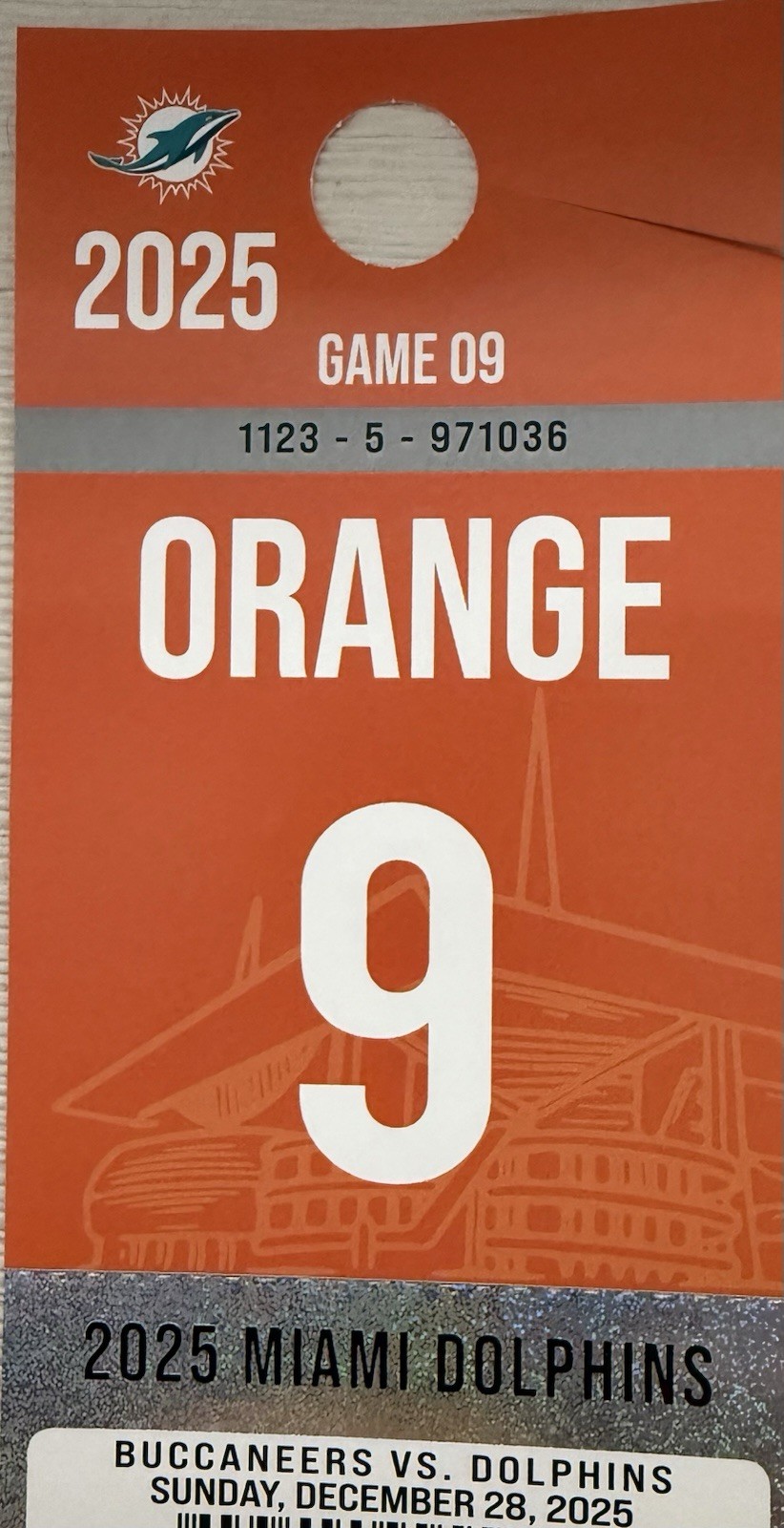 miami dolphins orange parking pass December 28th vs. The Tampa Bay Buccaneers