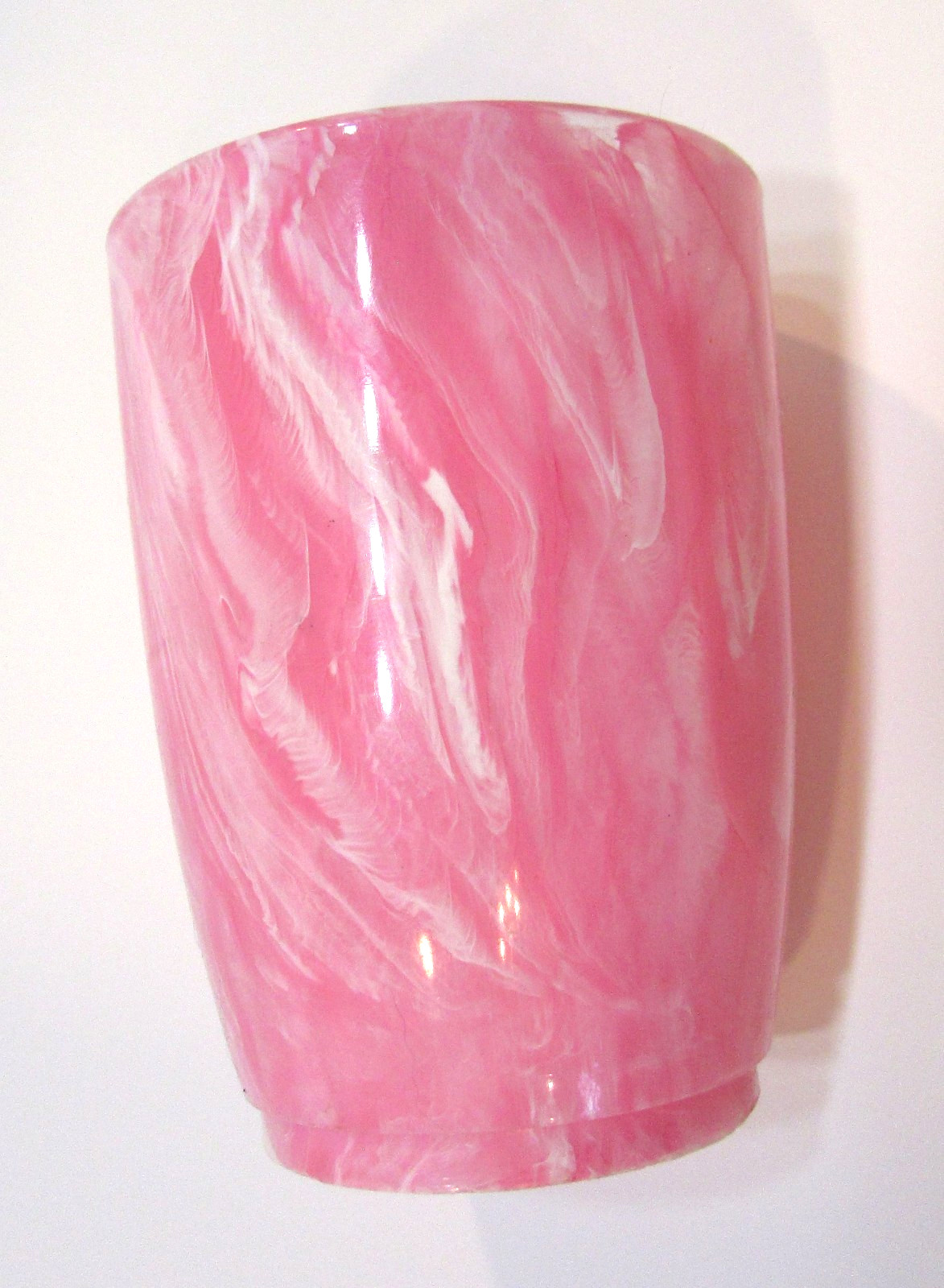 Vintage 1960's Pink w White Swirl Plastic Mid-Century Modern 4" Tall Retro Glass