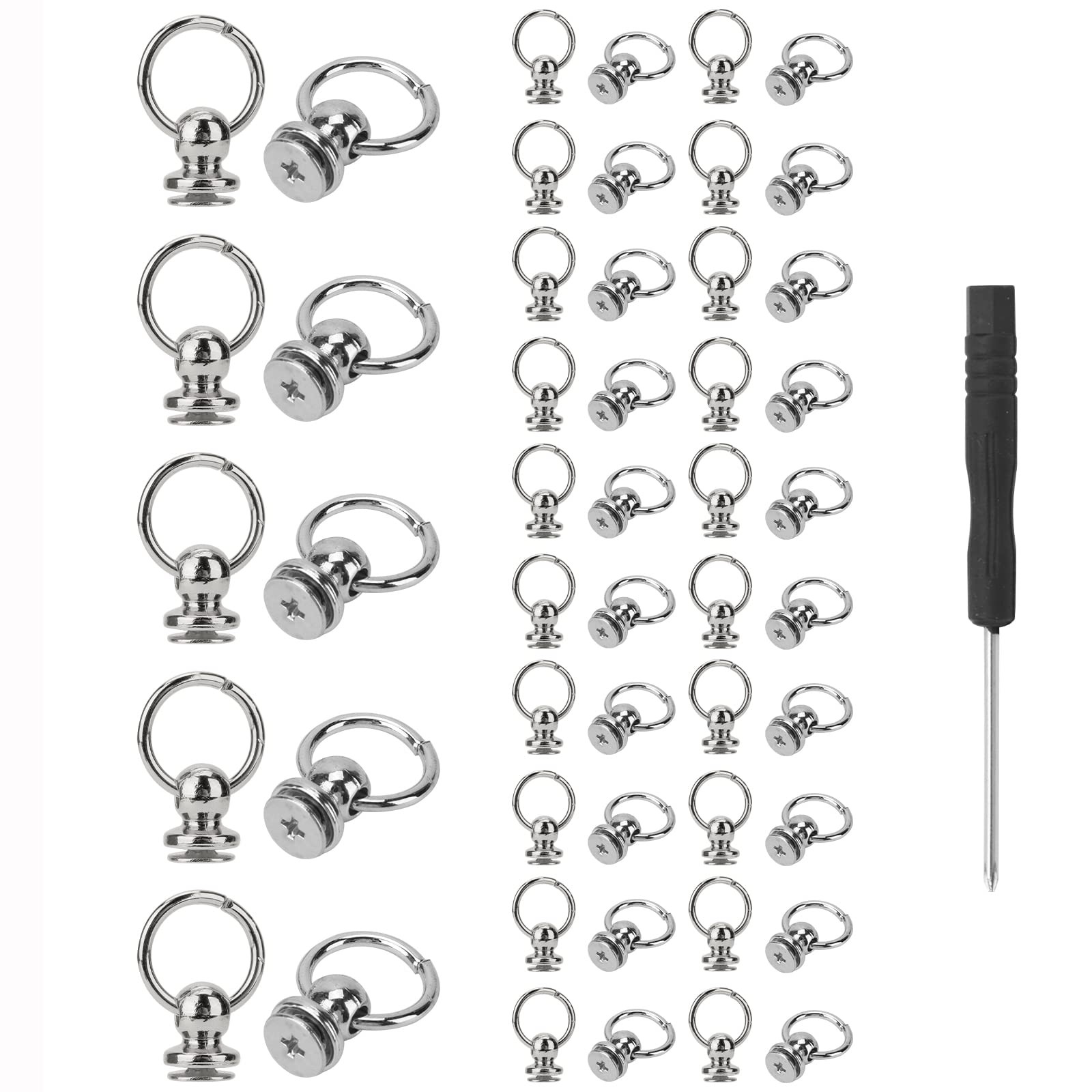 TiSuit 50pcs Screwback Round Head Rivet with Pull Ring Studs Silver 