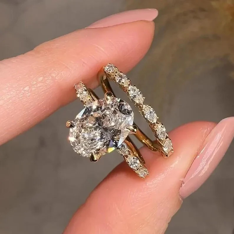 4 Ct Oval Cut Lab Grown Diamond Bridal Proposal Engagement Ring 14k Yellow Gold