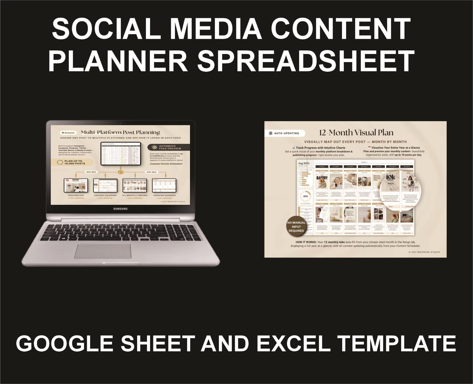 Social Media Content Planner, Excel and Google Sheets Template
