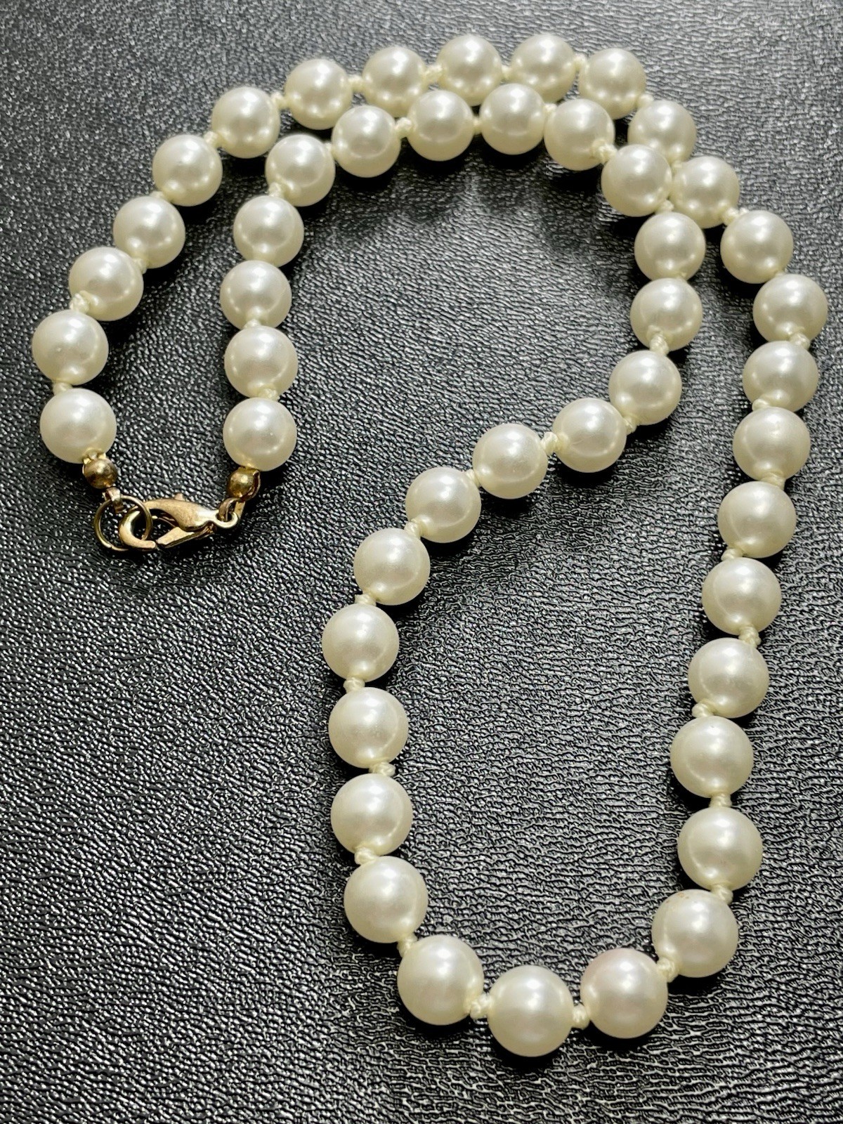 Vintage 18” Hand Tied Faux Satin Pearl Necklace 
