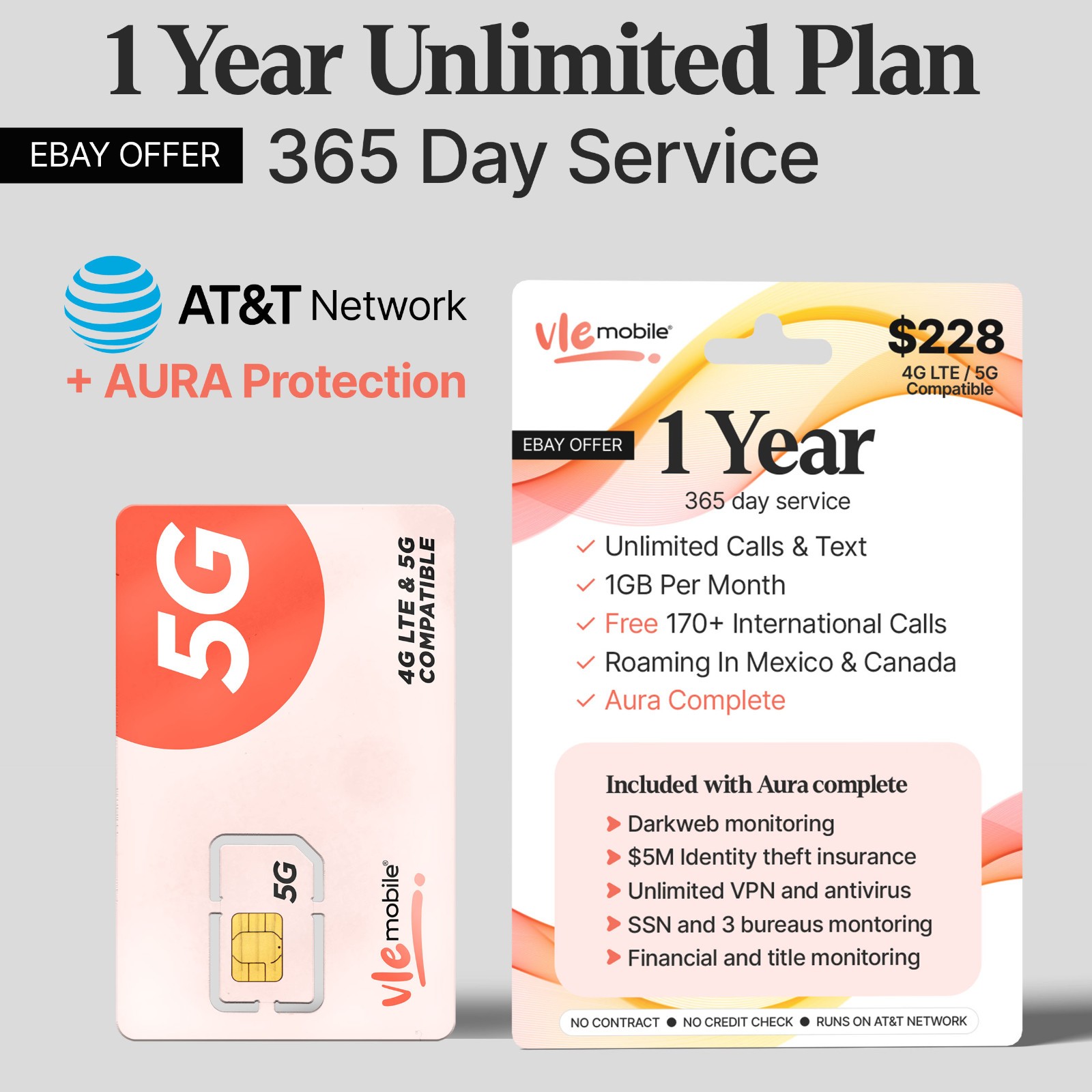 $228/Year VLE Mobile AT&T Prepaid Pla 12 GB + Unlimited Talk/Text not RedPocket