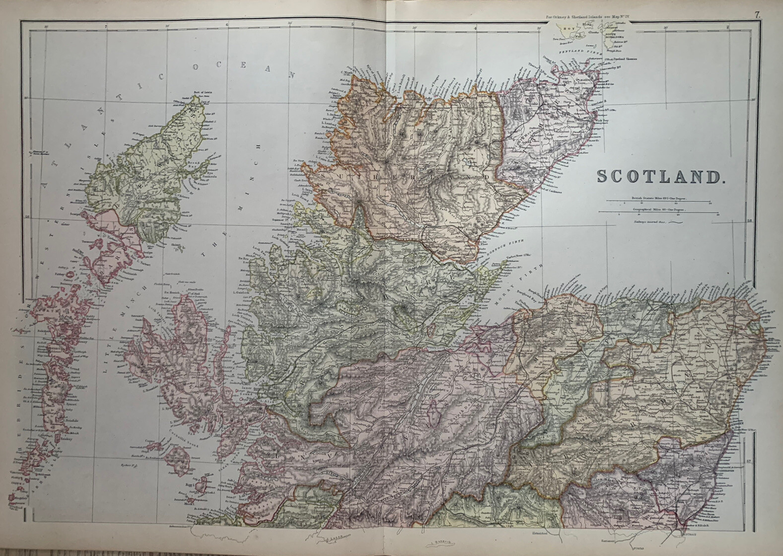 1882 North Scotland Original Antique Colour Map by Edward Weller