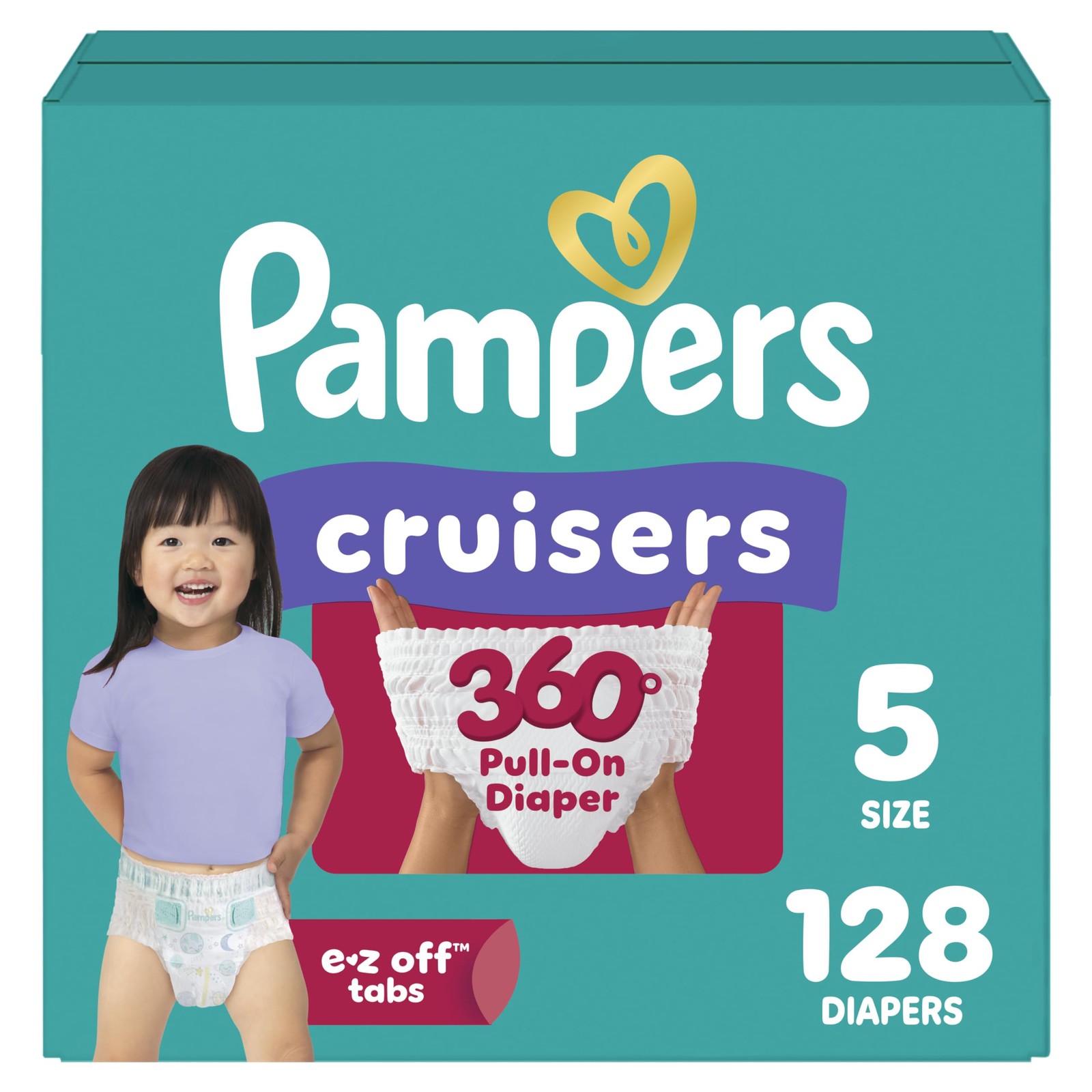 Pampers Cruisers 360 Size 5 Diapers 128 Count Babyproof Leakproof Pull-On