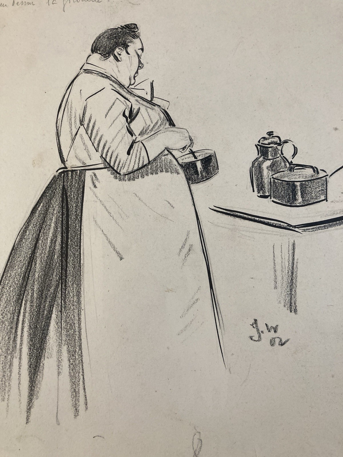 Pencil Drawing Paper 19th Century Kitchen, Stove, Pots, Art 1900 Jacques Wely