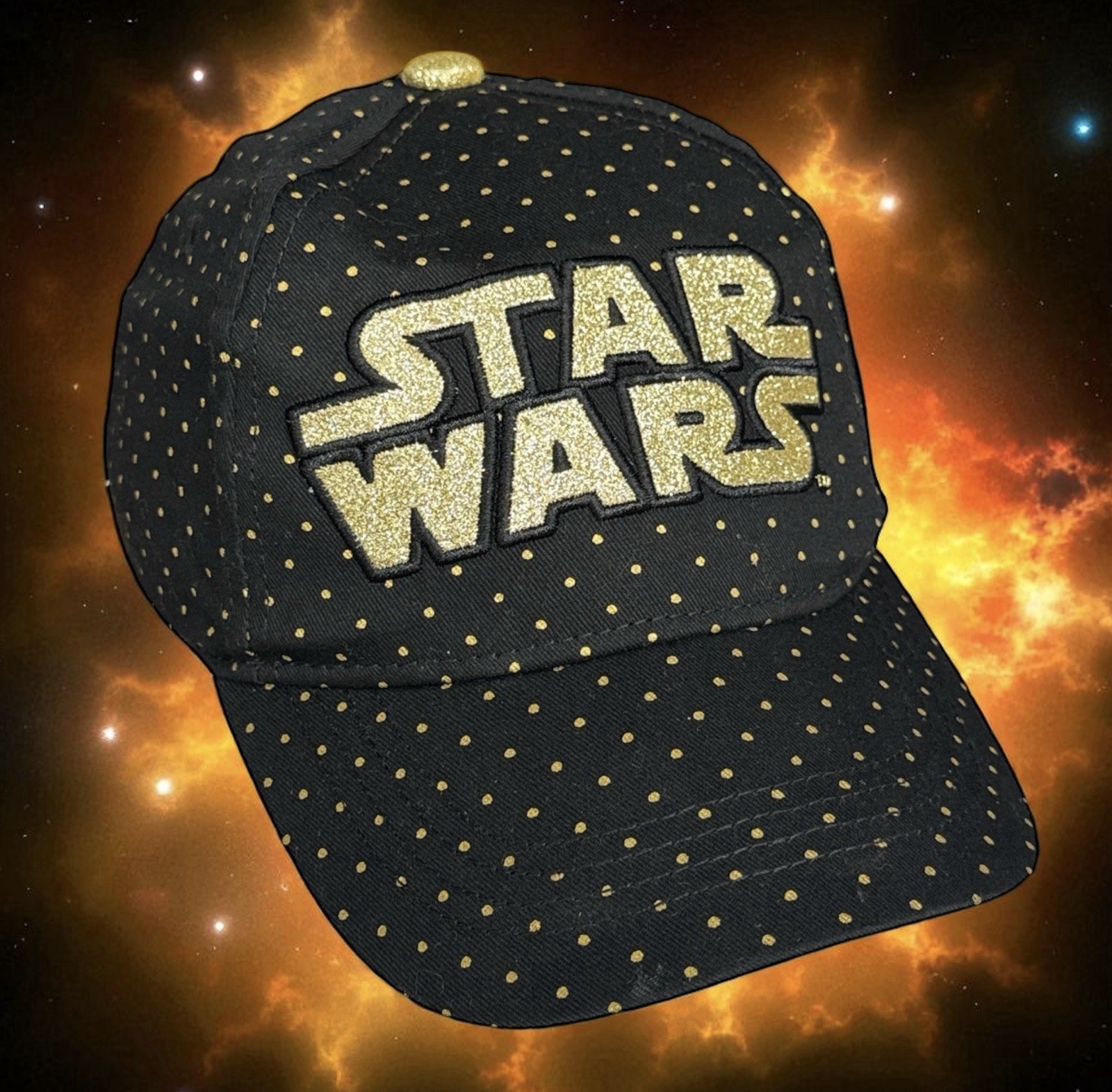 Star Wars Black & Gold Polka Dot Glitter Logo Youth Adjustable Strapback Hat Cap