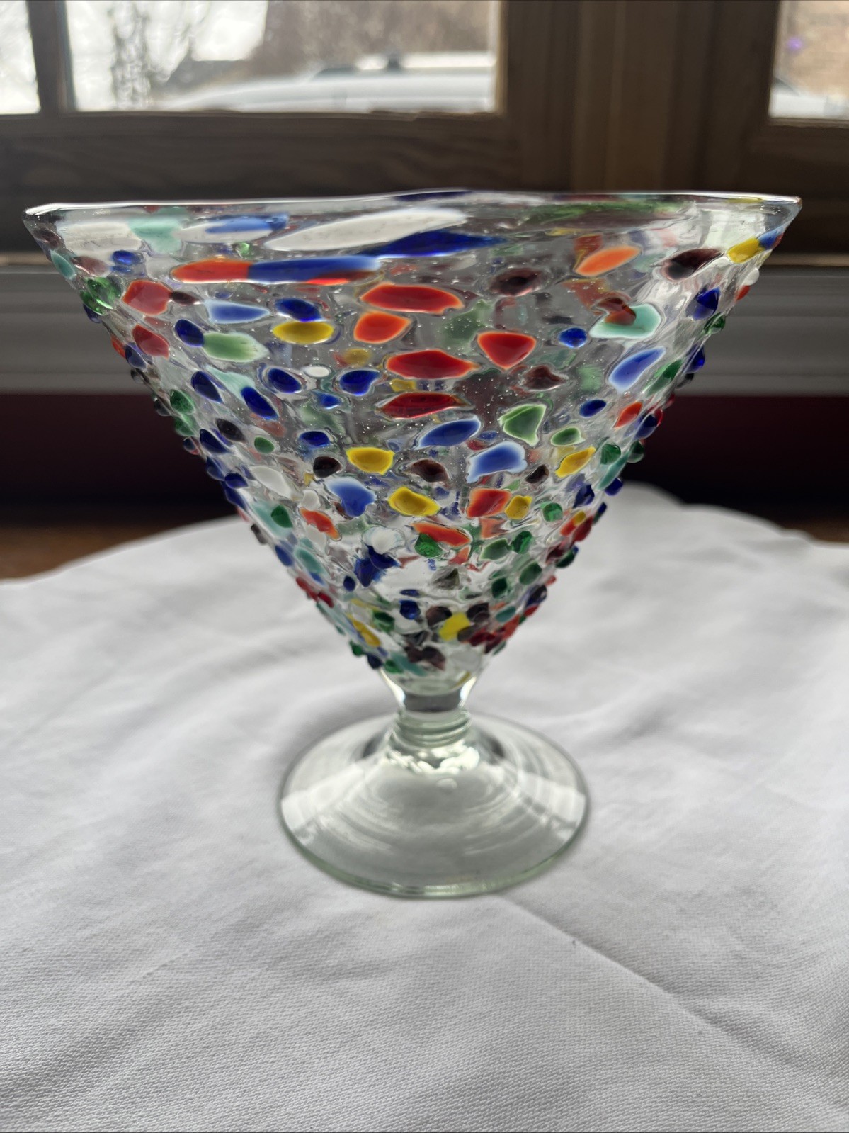 Mexican Hand Blown Glass Confetti  Pebble  Glass 6”