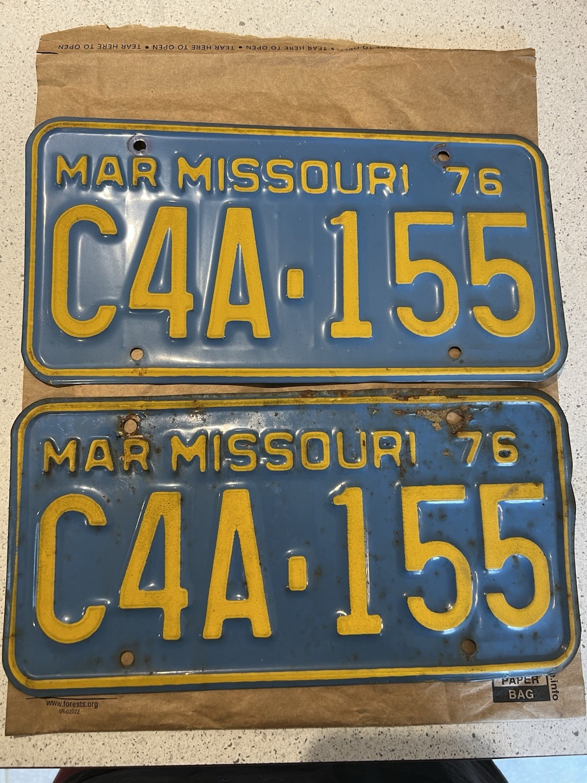 Pair Vintage Missouri License Plate 1976 C4A-155