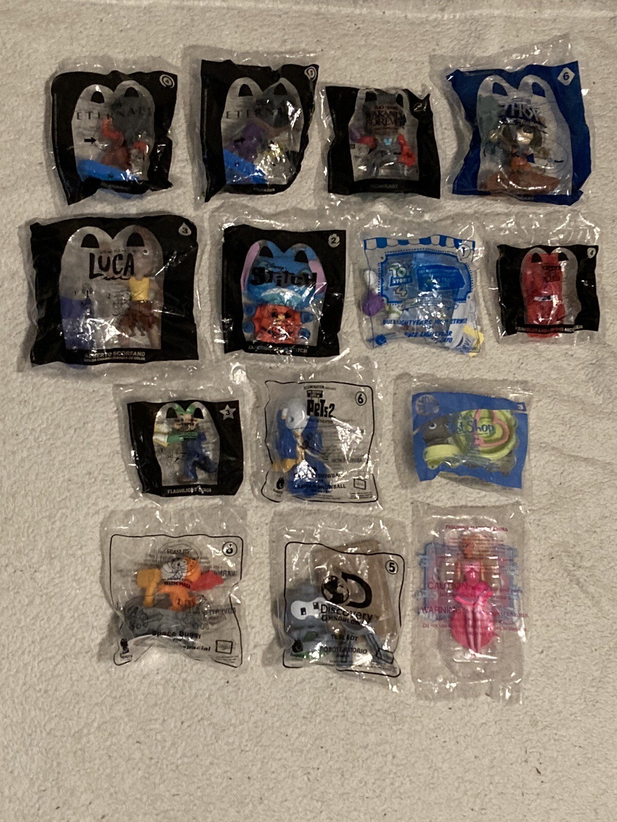 Vintage Lot of 14 McDonalds Happy Meal Toys Sealed- Disney Marvel Peanuts Barbie