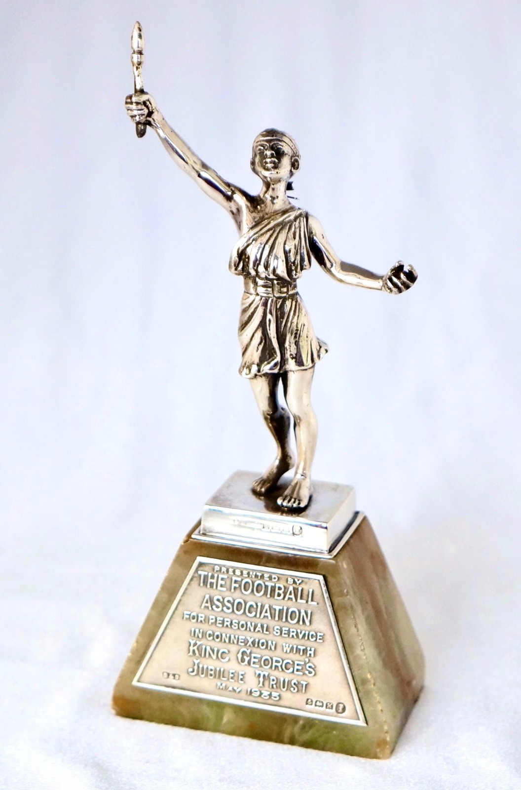 Sterling Silver Football Statue/Medal/Trophy.  King George's Jubilee Trust 1935.