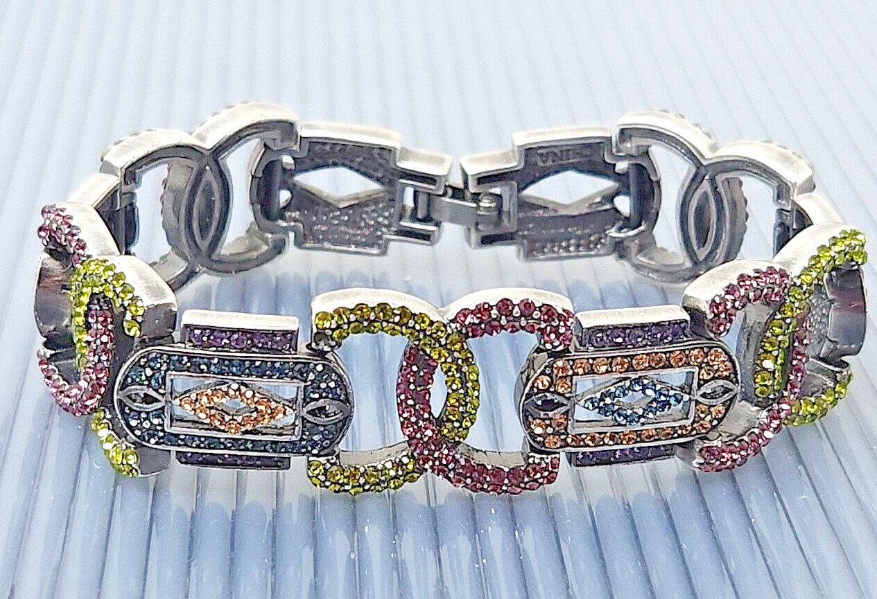 Vintage LaVintage Art Deco Multicolor Rhinestone Bracelet 7 1/2"