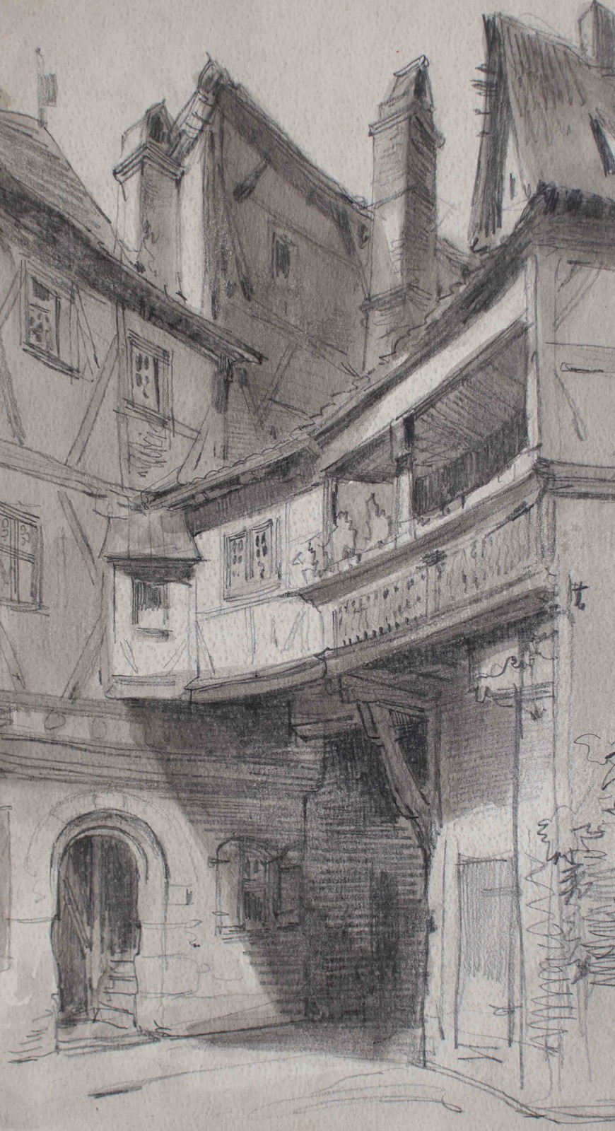 Robert Stieler Half-Timbered Houses View Stuttgart Estate Drawing Pre 1900