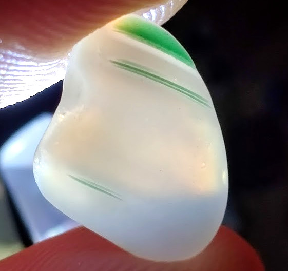 Very Pretty Layered Opalescent w/ Green Stripes - Real Davenport Beach Sea Glass