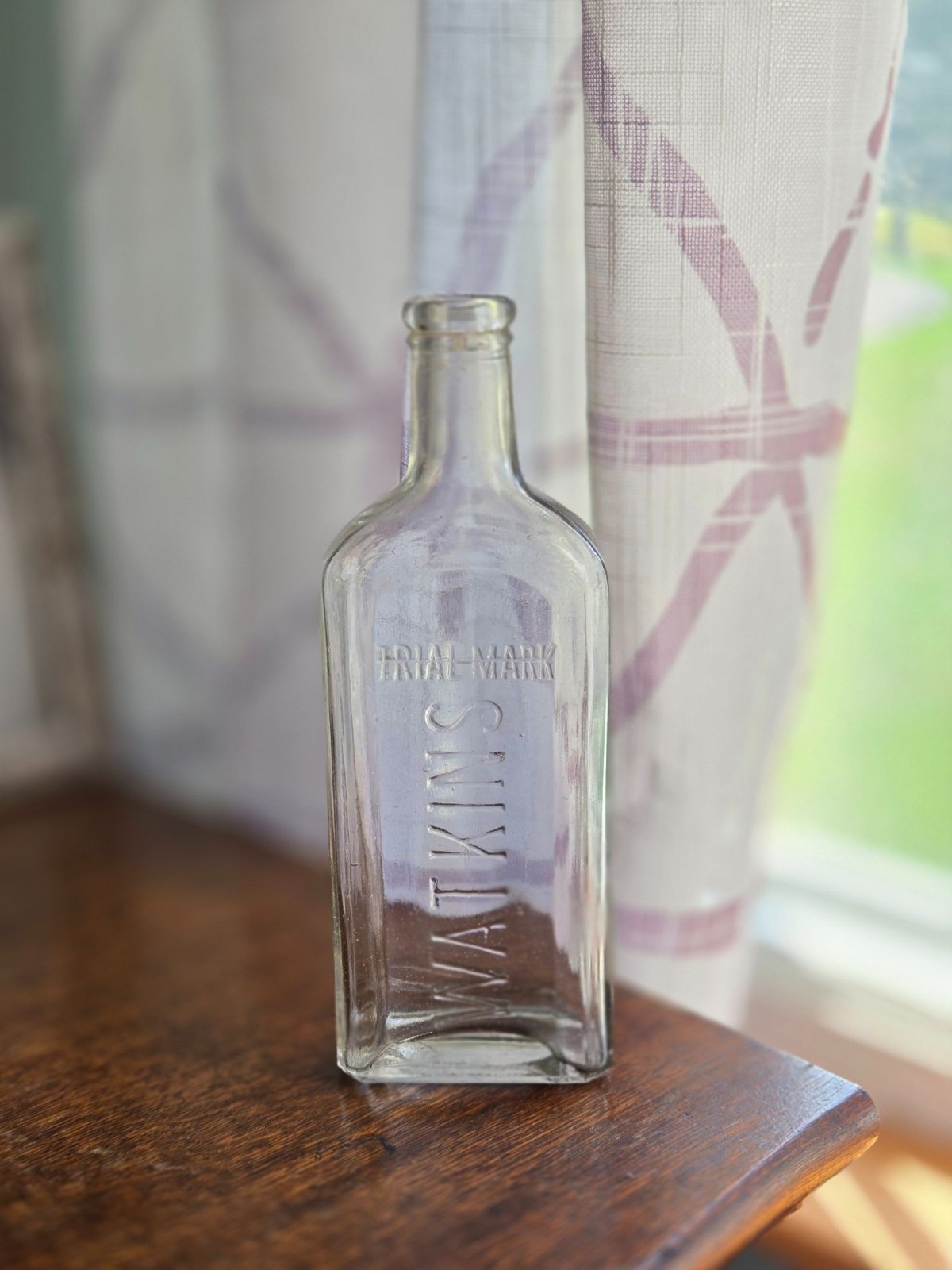 Antique Medicine Bottle Watkins Trial Mark Clear Glass Embossed apothecary 1920s