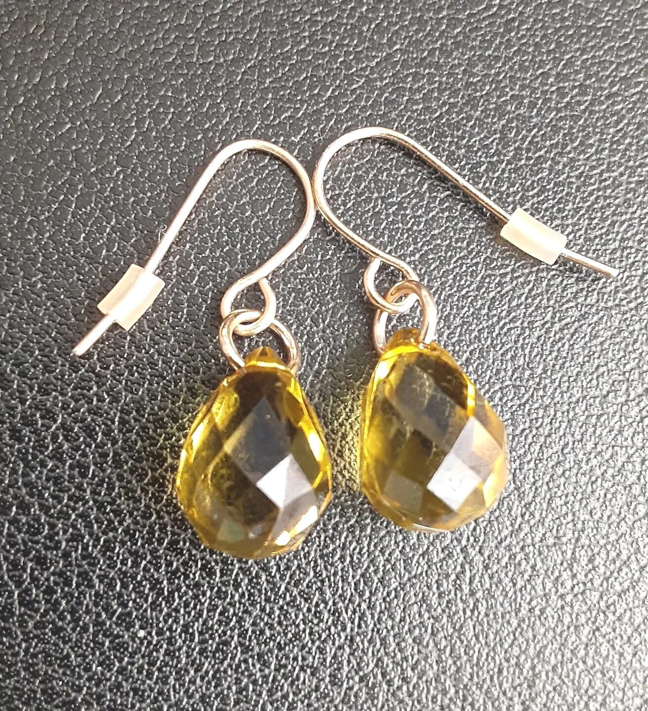 Lemon Quartz Crystal Bead Teardrop Dangle Earrings 1 inch