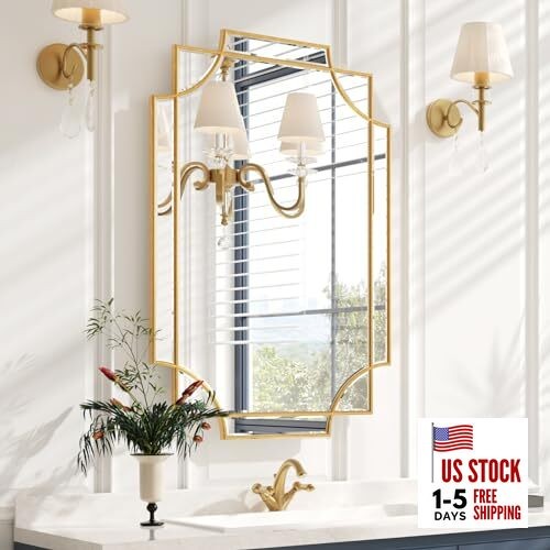  Gold Bathroom Mirror for Wall, 24"x36" Large Decorative Mirror 36"L x 24"W