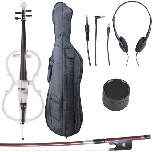 Cecilio 4/4 CECO-1WH Pearl Electric Cello with Ebony Fittings in Style 1, White-