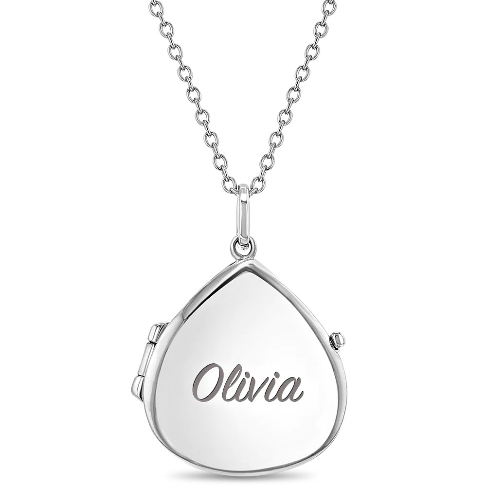 925 Sterling Silver 16" Polished Pear Shaped Locket Necklace for Girls and Teens