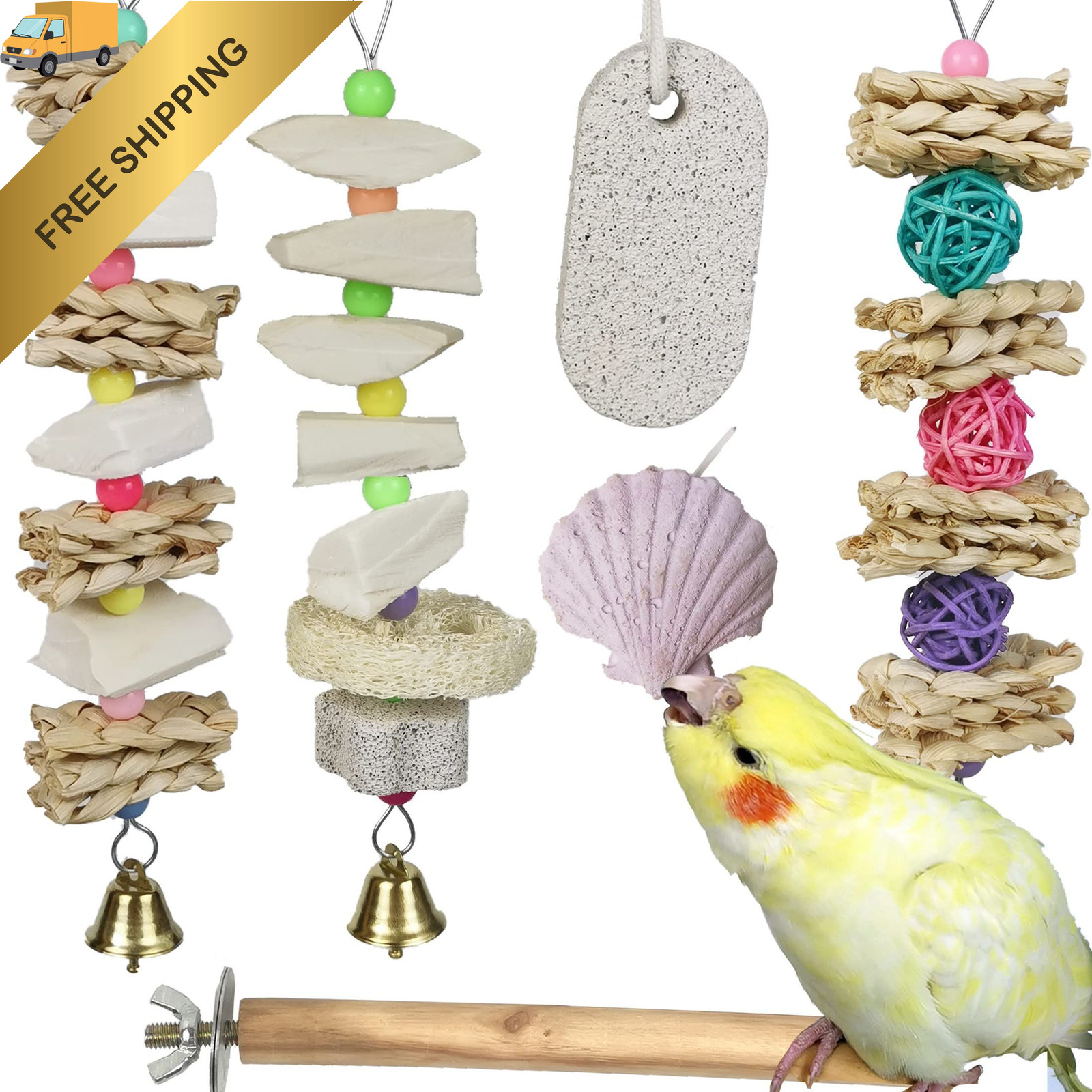 Parrot Chewing Toys (6 pcs) Natural Cuttlebone Bird Beak Trimmer natural wood 