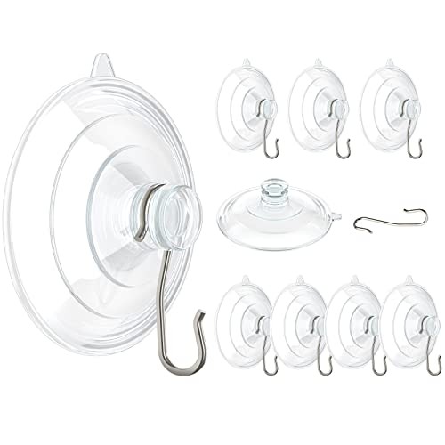  Suction Cup Hooks, 2.5 Inch Window Suction Cups with Metal Hooks, Large