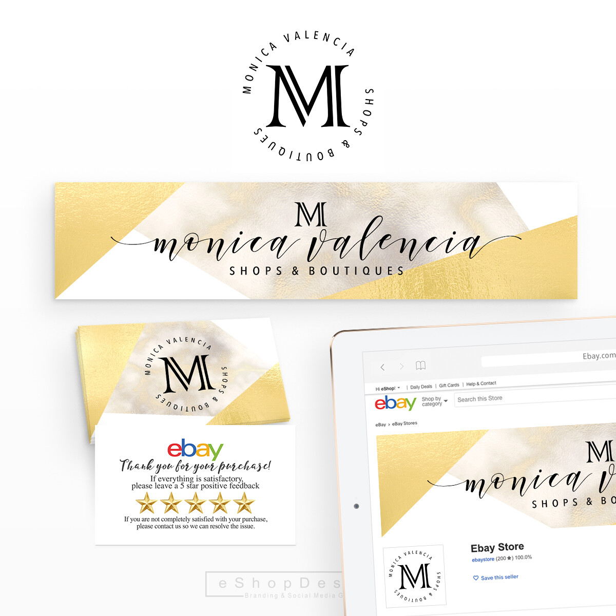 Ebay Store Branding Kit | Logo Design Ebay Store Banner | Marble & Gold