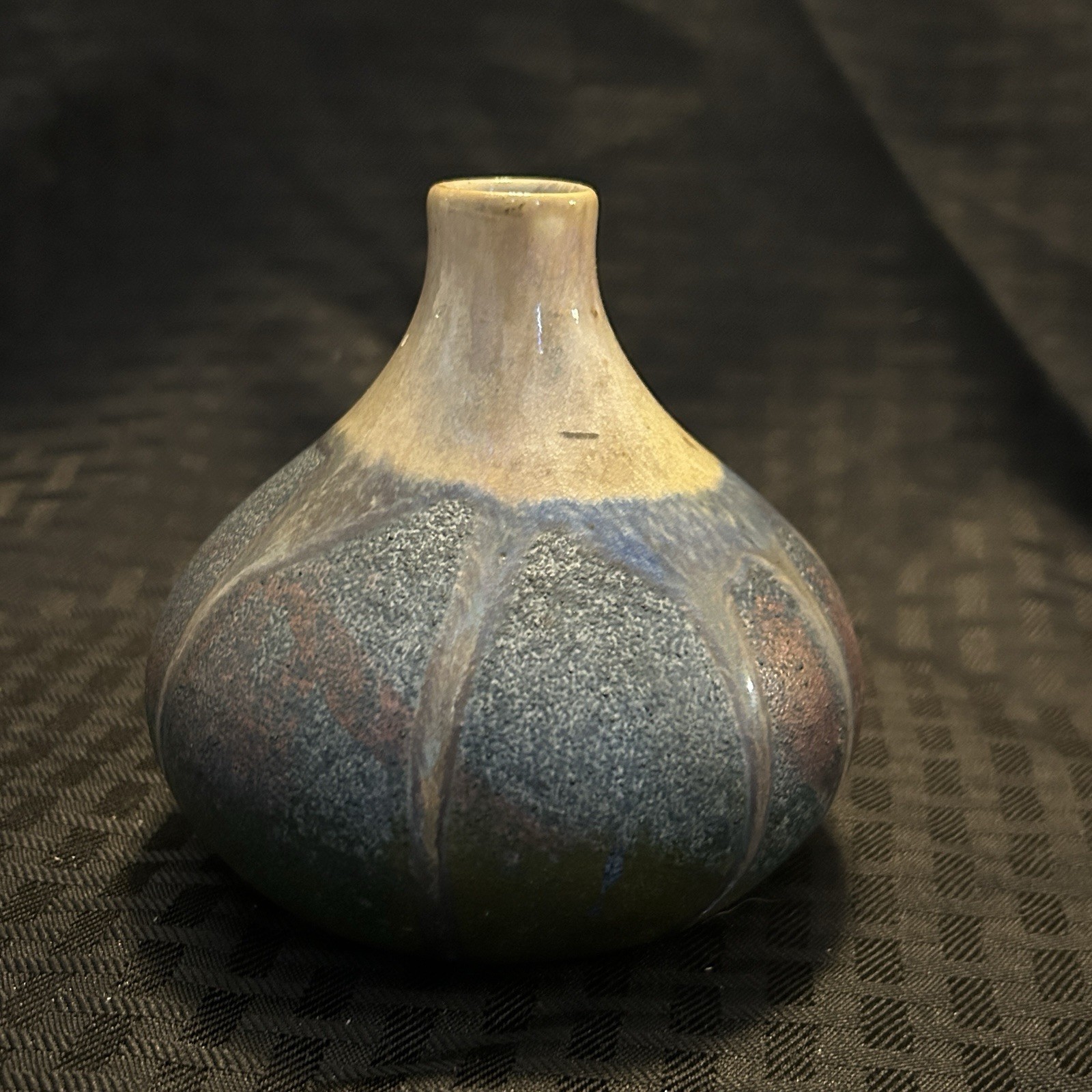 Handthrown POTTERY Glazed Ceramic OIL LAMP Blue Copper Artist Signed 4”