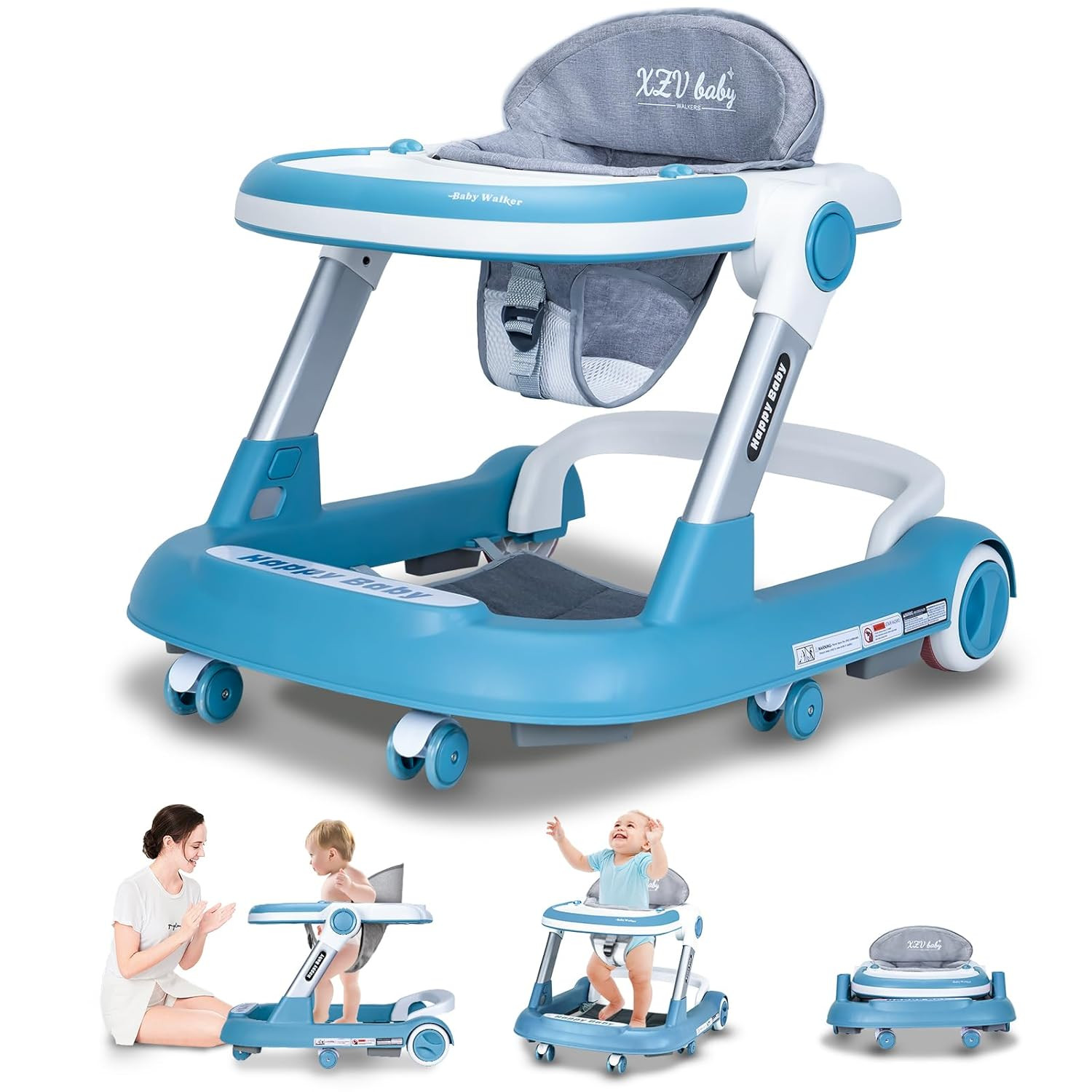 Baby Walker with Wheels 4 in 1 Foldable Activity Center with Mute Wheels Adjusta