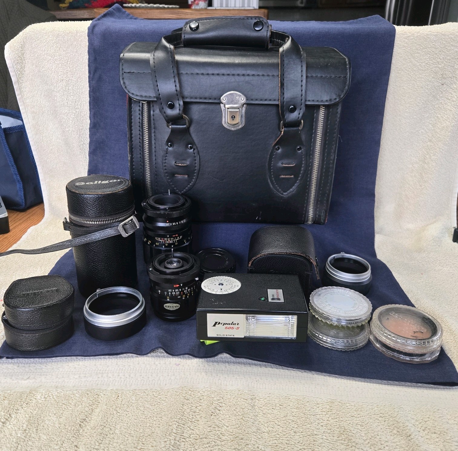 Camera Bag Full Of 35mm Camera Lens, Filters, Flash, As-is For Parts