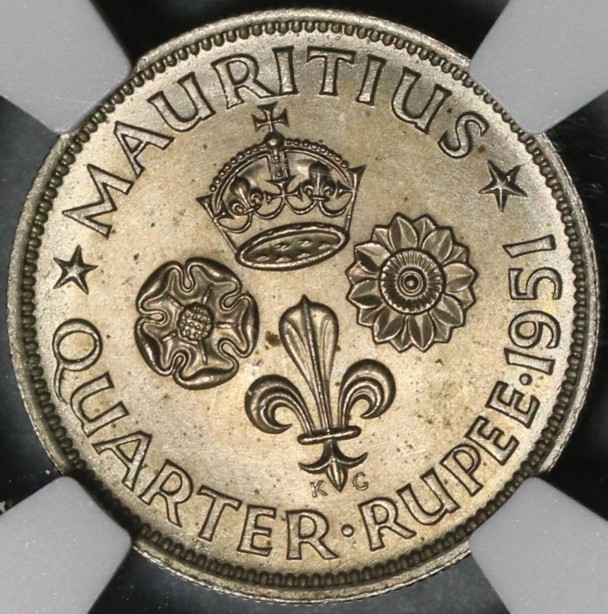 1951 NGC MS 65 Mauritius George VI 1/4 Rupee Britain Empire Coin (21052302C)