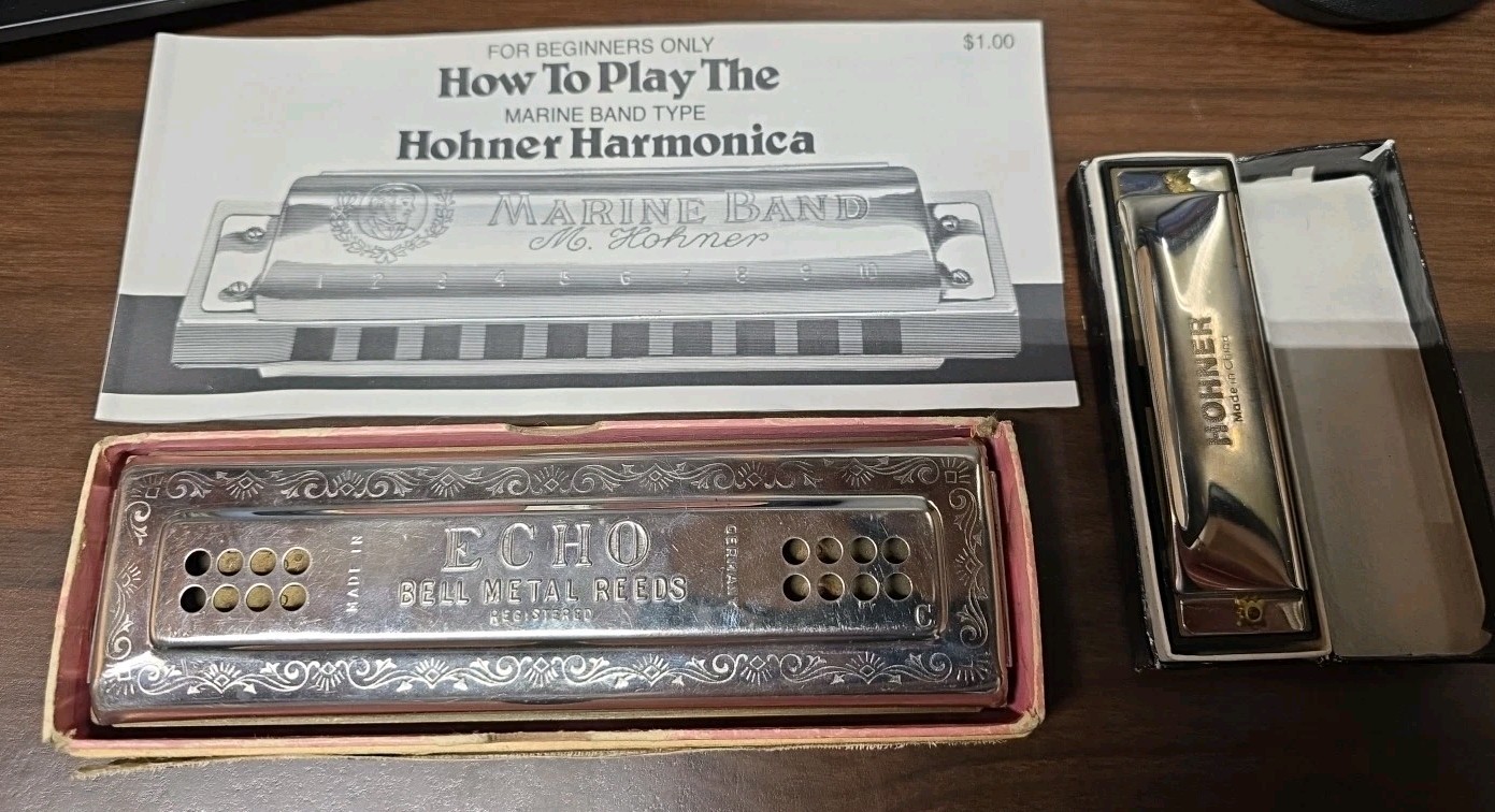 VINTAGE M. Hohner THE ECHO HARP Harmonica Germany & Hot Metal Hohner From China