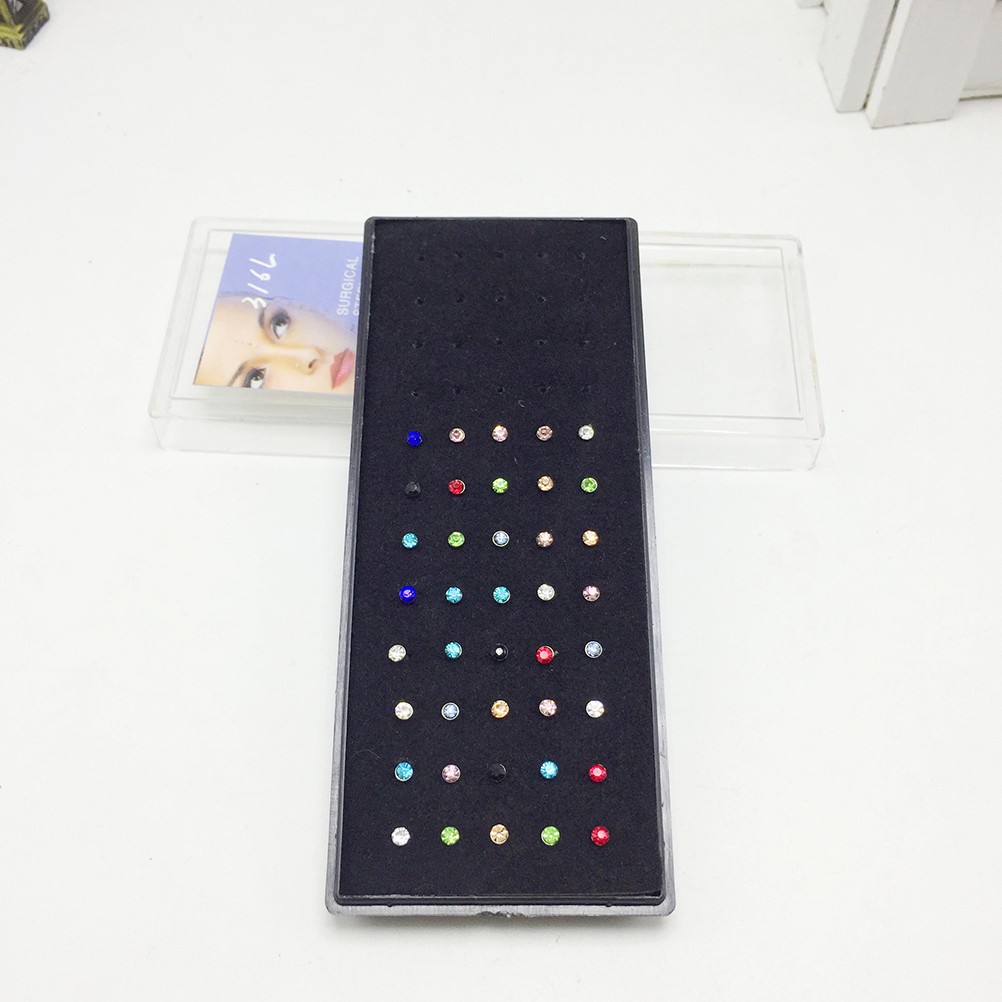  40 Pcs Nose Piercing Studs Colored Rings Hoops Colorful Crystal Pins