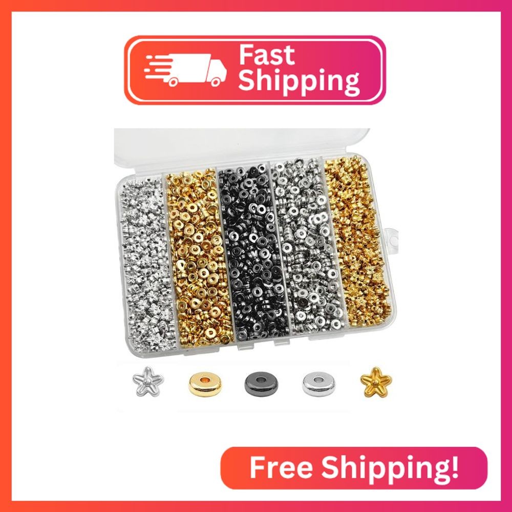 ZSFLZS 6mm Flat Round Spacer Beads, 1560pcs (360flower), Gold, Silver, Black, Fl