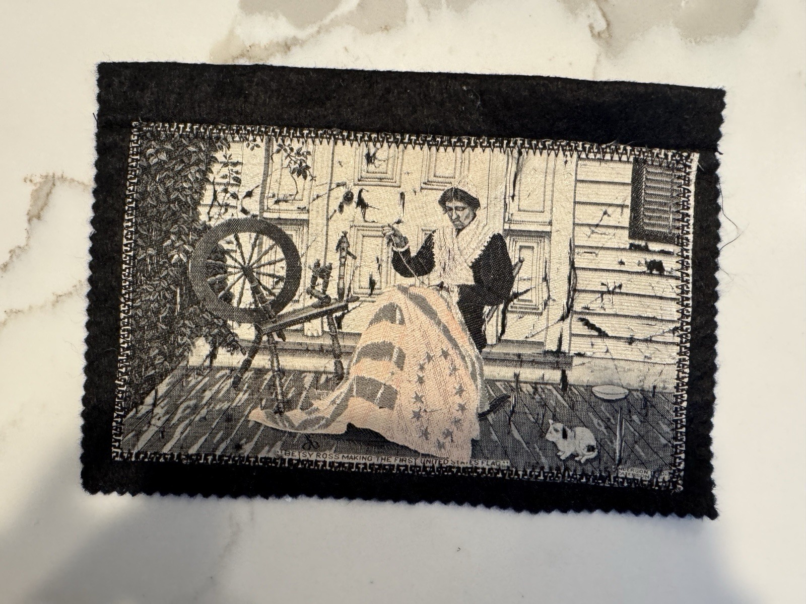 Matted Antique Stevengraph "Betsy Ross and First Unitied States Flag"