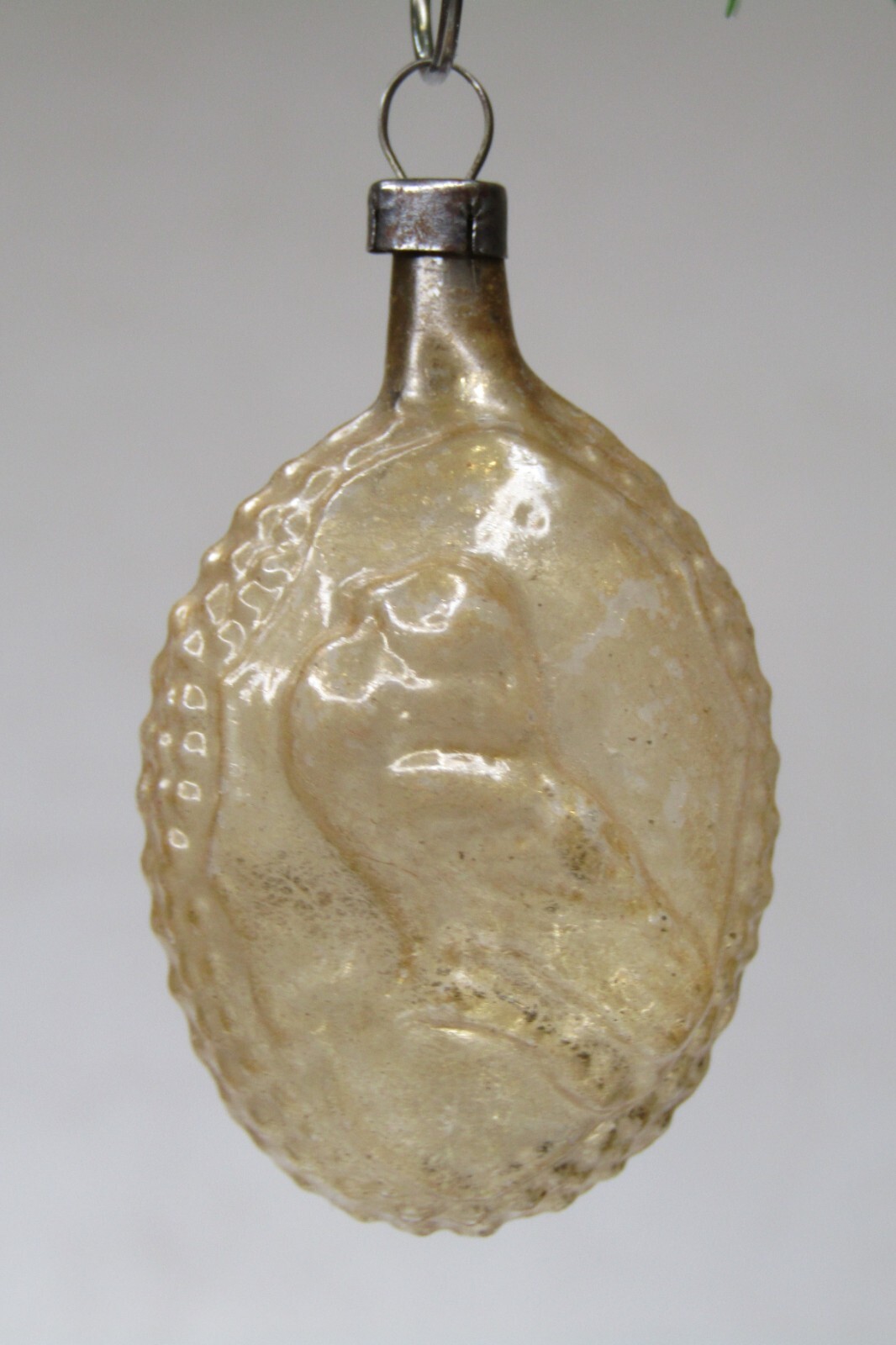 Antique Vintage Blown Glass OWL BIRD Embossed Oval Christmas Ornament Germany