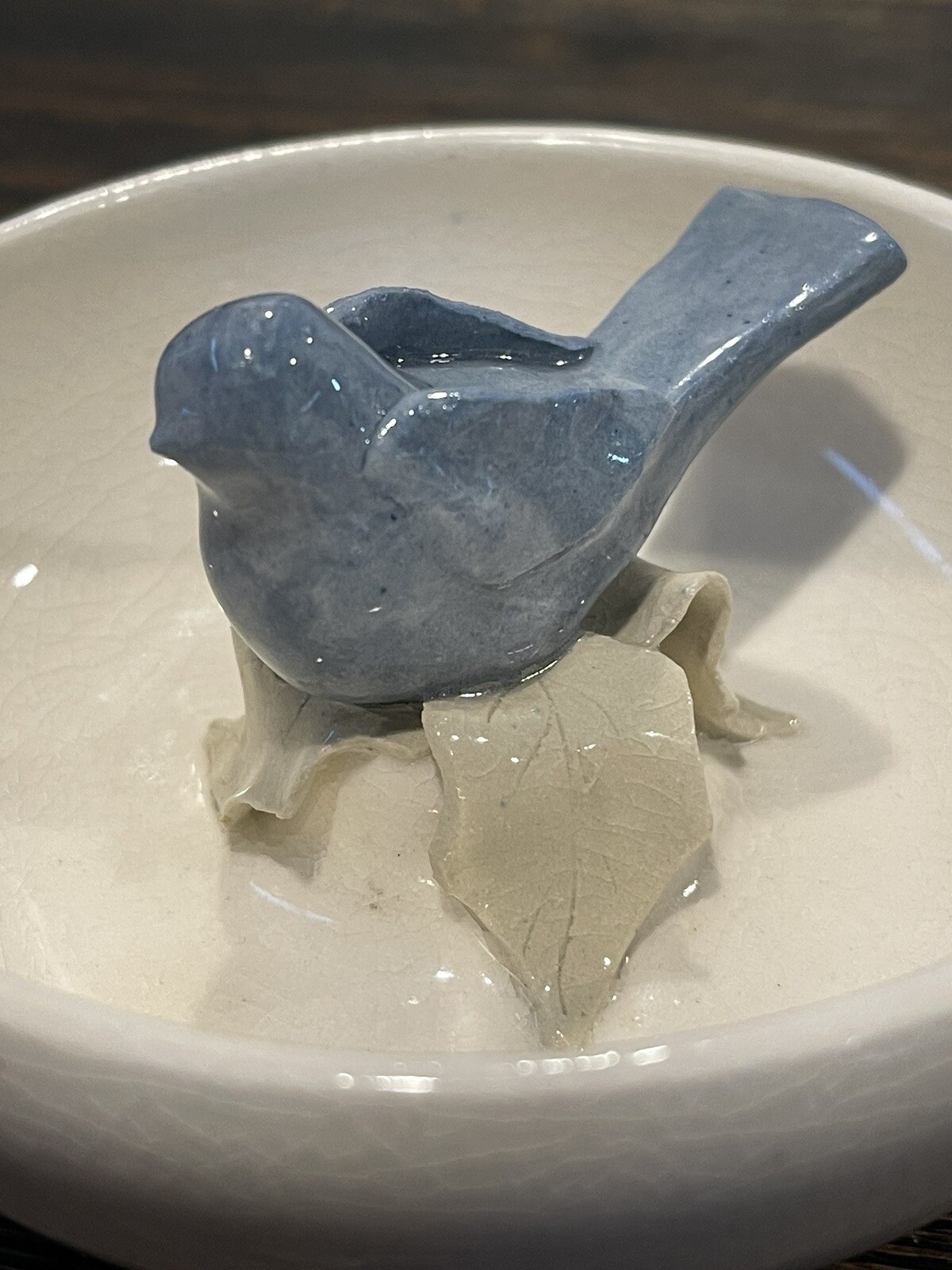 Vintage Pottery Blue Bird Bath Trinket Dish Signed DALRYMPLE '79 🐦