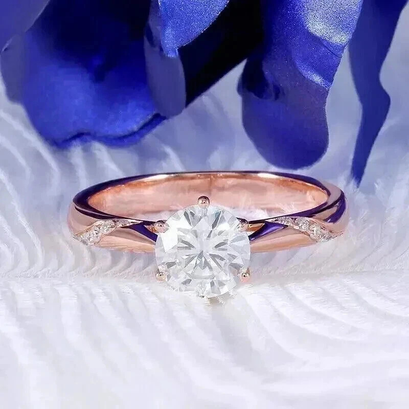 1.10Ct Round Cut Lab-Created Diamond Women's Engagement Ring 14K Rose Gold FN