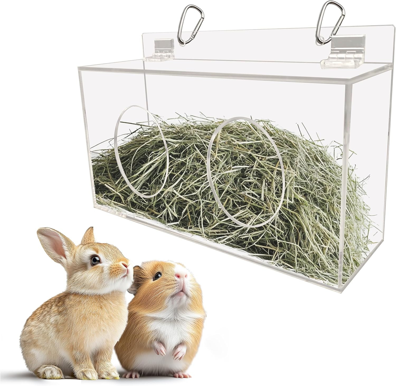 Acrylic Rabbit Hay Feeder with Lid,Guinea Pig Hay Rack Holder Chinchilla Cage Ac