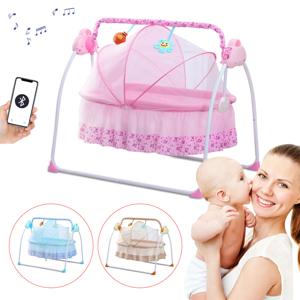 Electric Baby Crib Cradle Infant Rocker Auto Swing Baske Sleep Bed +Bluetooth