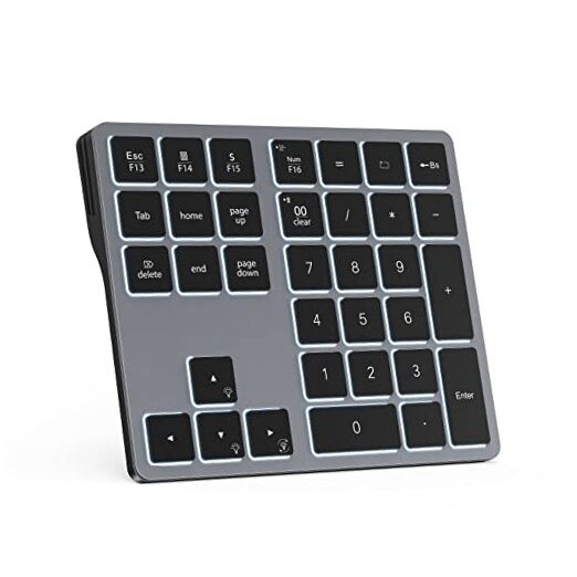  Backlit Bluetooth Numeric Keypad for Laptops and Bluetooth Only Space Grey