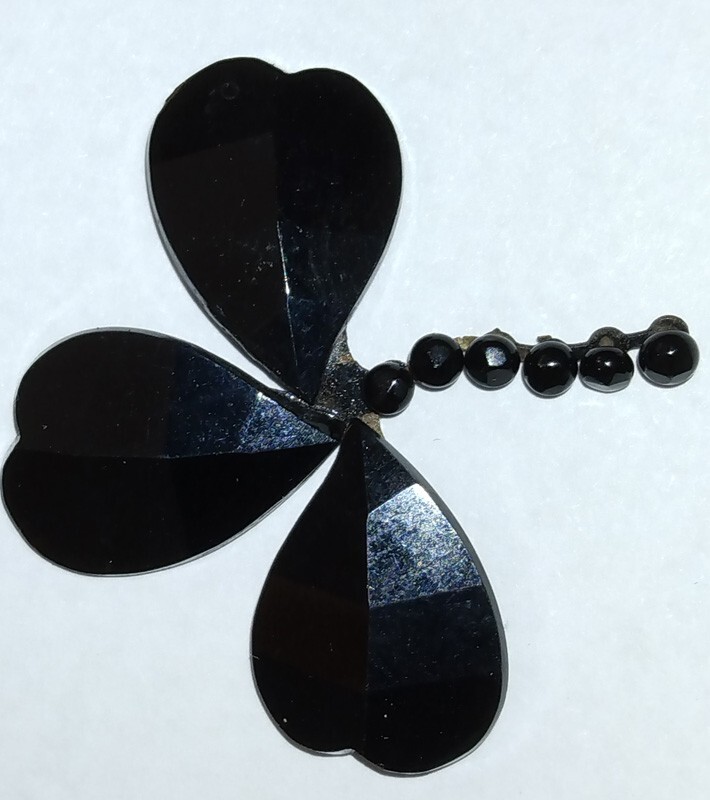 Vintage Antique Victorian Mourning Black Glass Applique Adornment Metal BB88-26A