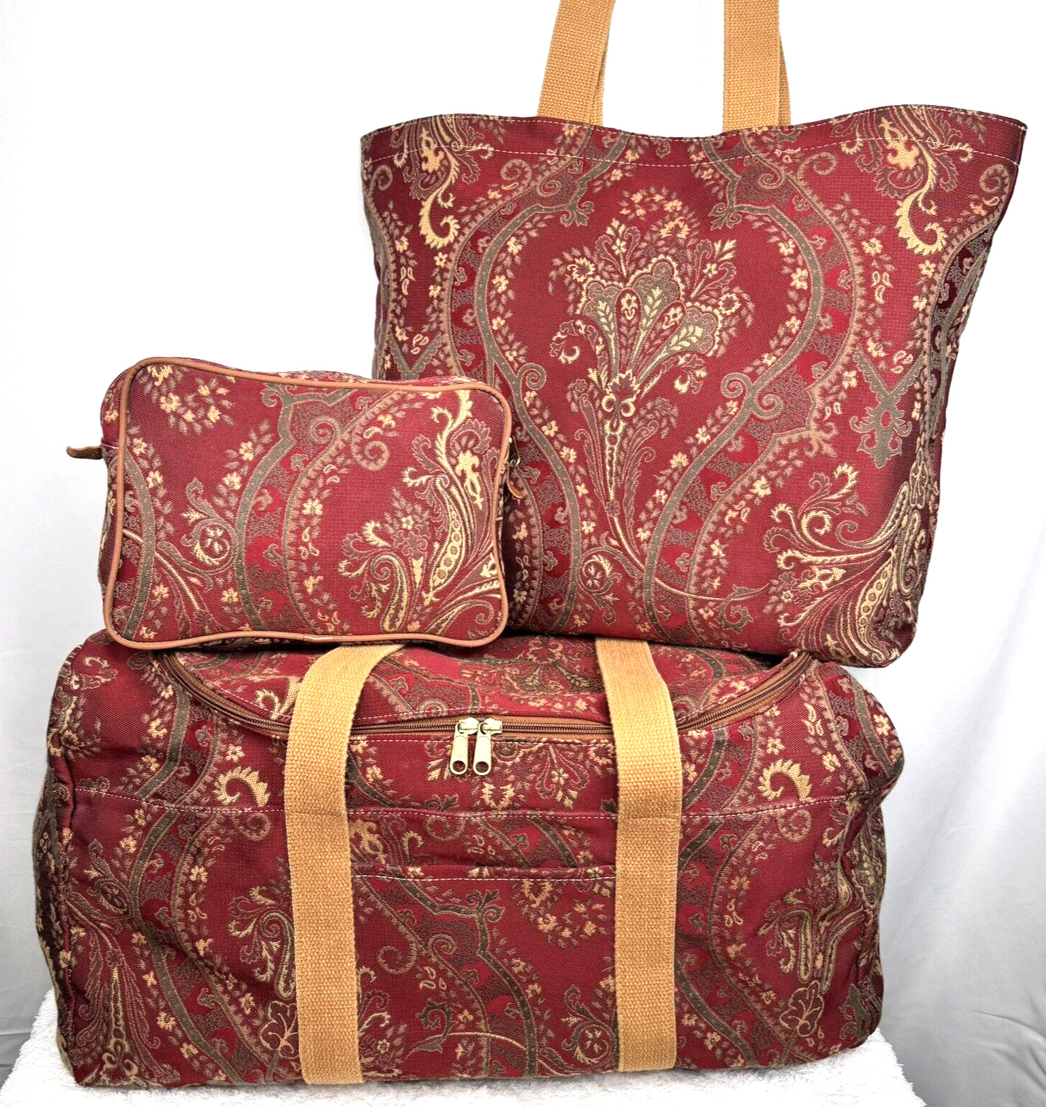 VINTAGE Laura Ashley Paisley Floral 3pc Travel Set Duffel Tote Cosmetic Bag RARE