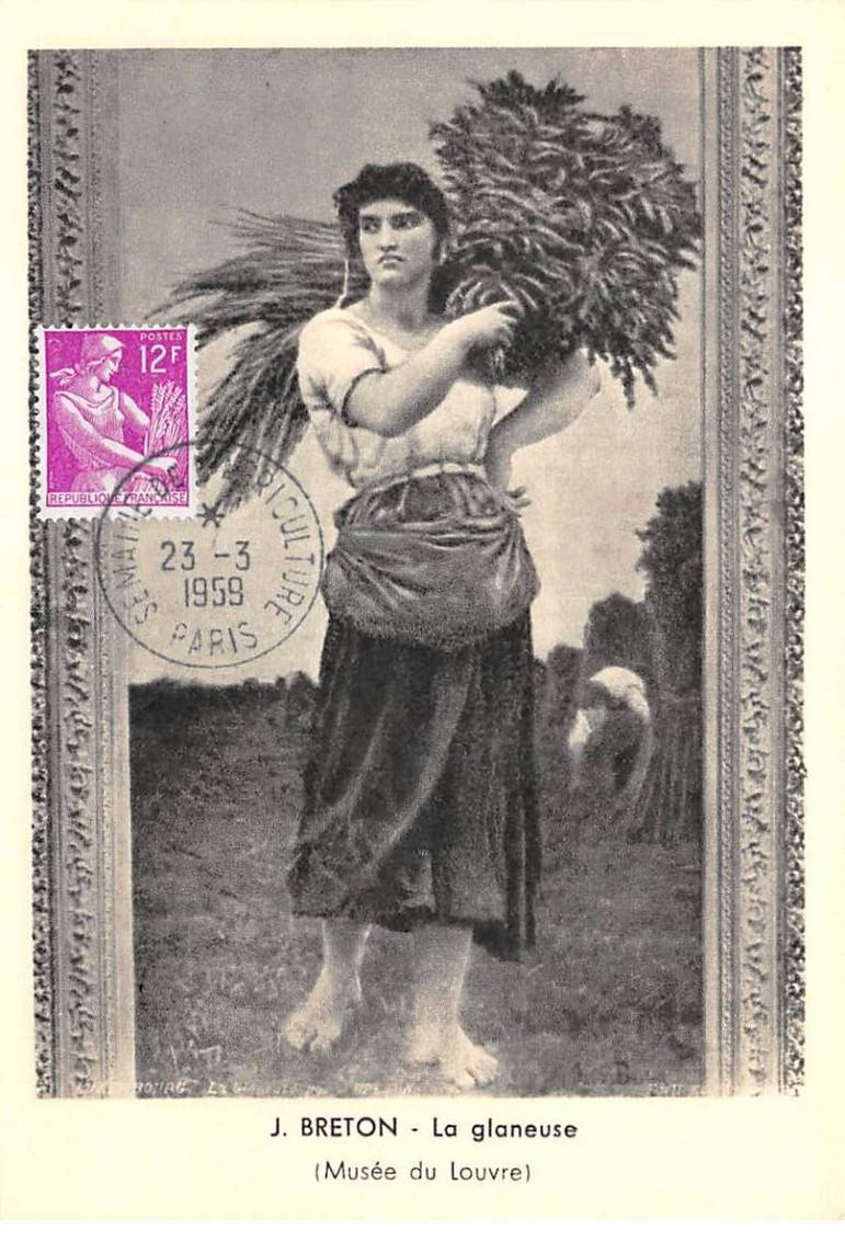 Maximum Card - FRANCE - COR12723 - 03/23/1959 - J. Breton - The Gleaner - Cach