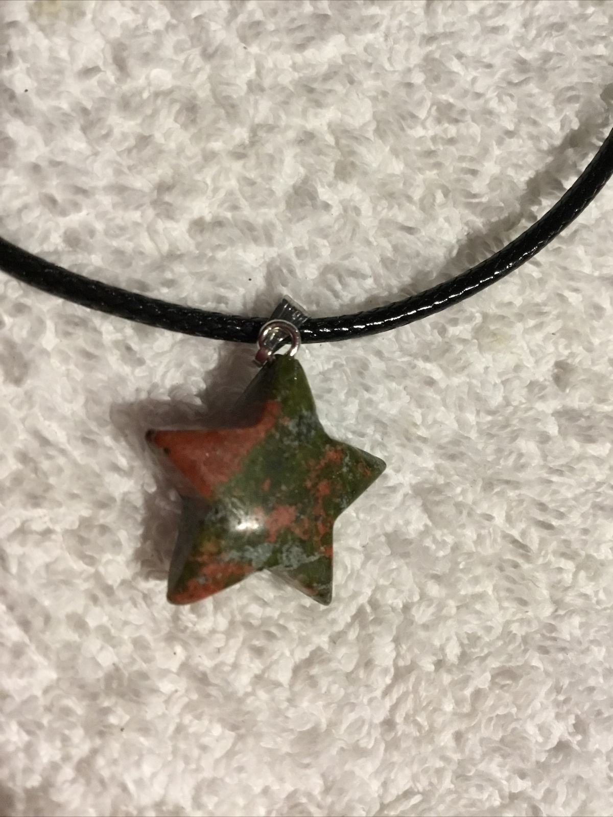 Unikite star Gemstone Boho Pendant with leather wax cord necklace
