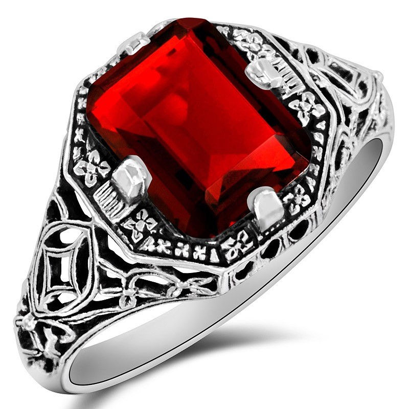 2CT Treated Ruby 925 Solid Sterling Silver Victorian Style Ring Sz 6 XB3-5