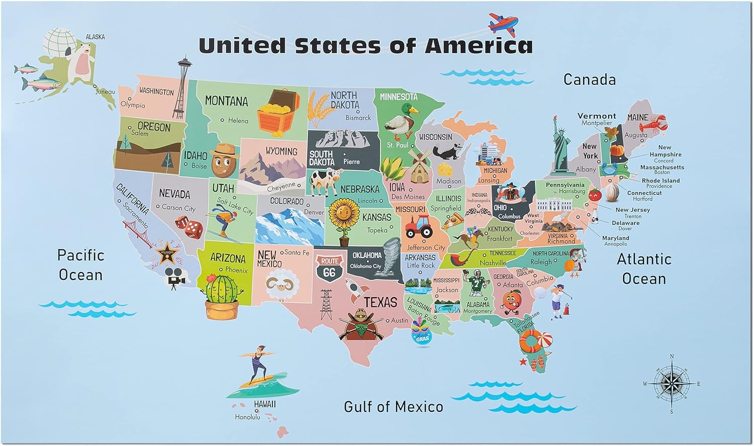 Mr. Pen- United States Map for Kids, 14.5”x 24.6”, US Map for Kids Learning,