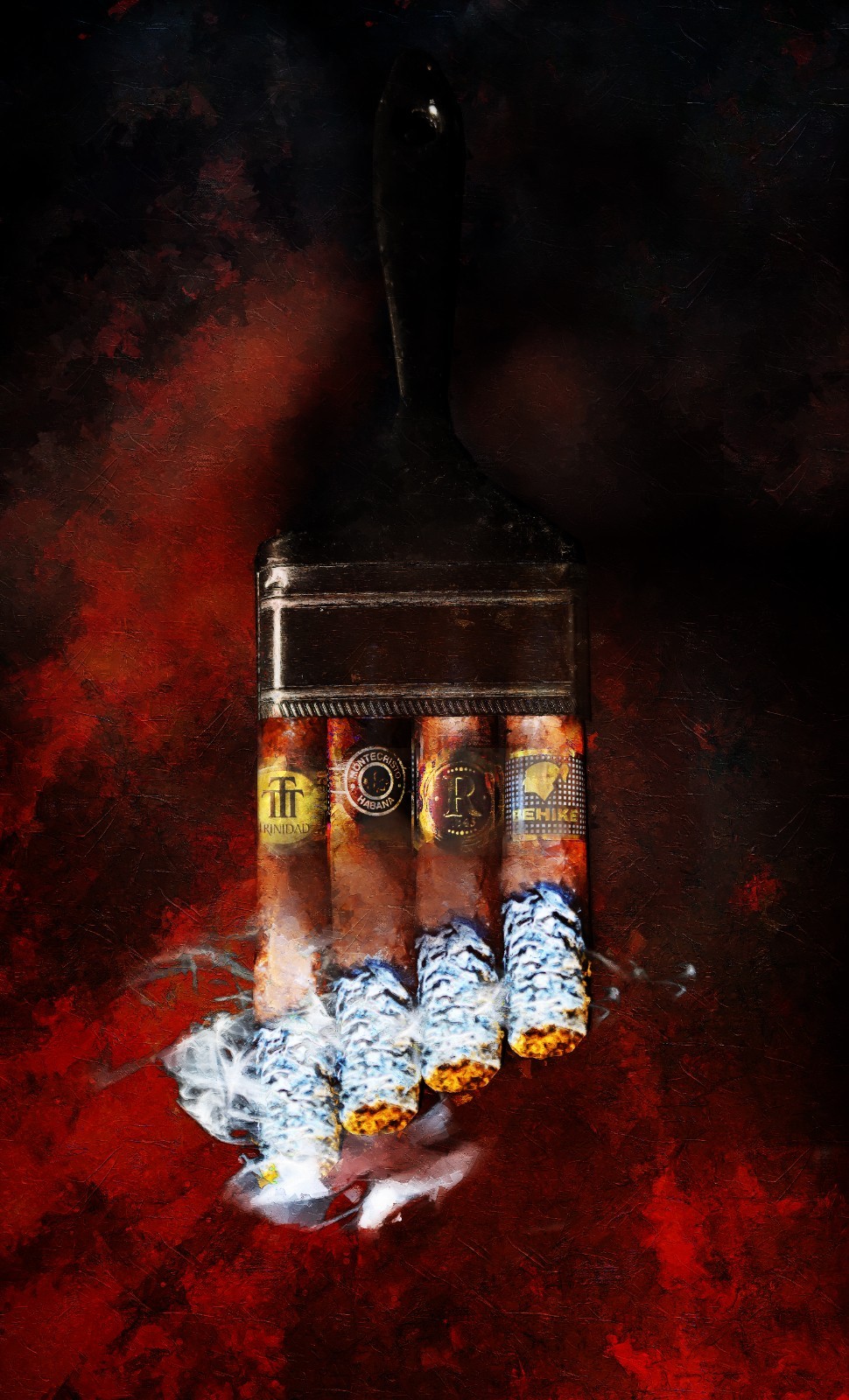 Circle Of Fire: Havana Ritual Cuban Cigar Art 24 x 18  signed overpainted canvas