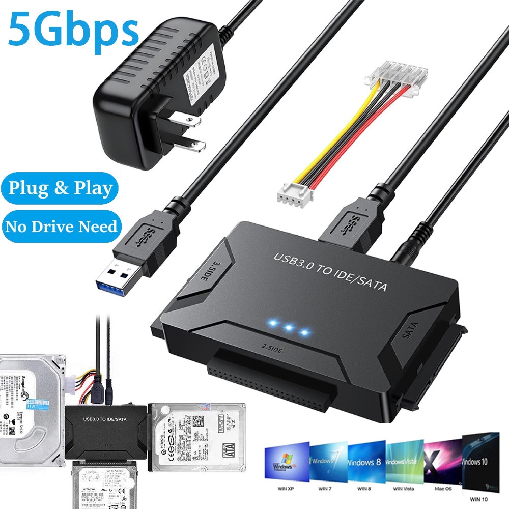 USB 3.0 to IDE & SATA Converter External Hard Drive Adapter Kit 2.5"/3.5" Cable