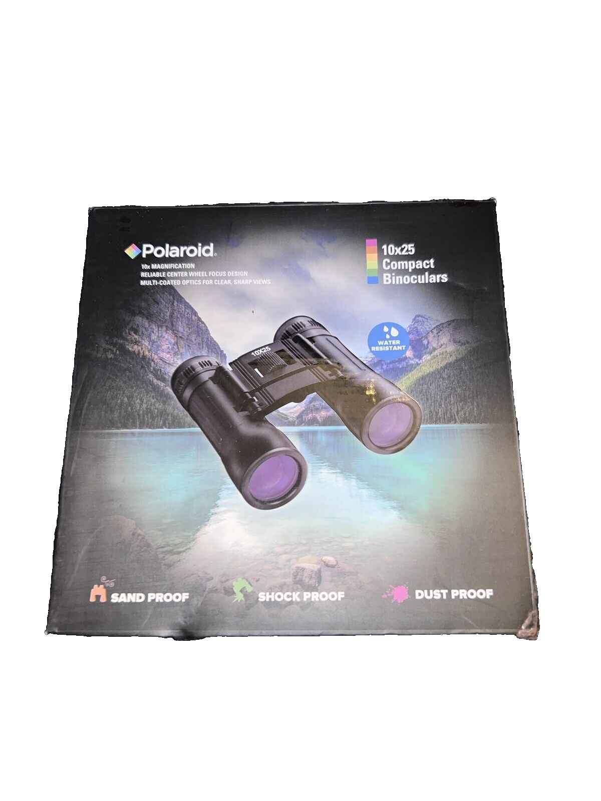 NIB POLAROID 10x25 Compact Binoculars Shock, Sand & Dust Proof Water Resistant